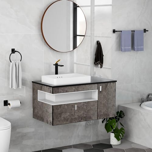 4-Piece Matt Black Bath Accessories Set VIB Mattelever Housse Rustproof Durable