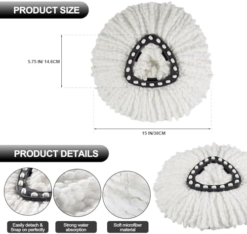 3-Pack Mop Heads Refill Durable Soft for Cedar Spin Mop