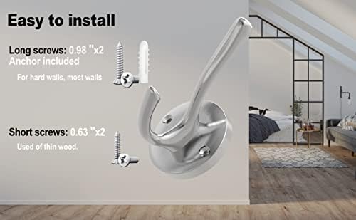 Brushed Nickel Double Wall Hook Set Heavy Duty Towel Coat Hangers
