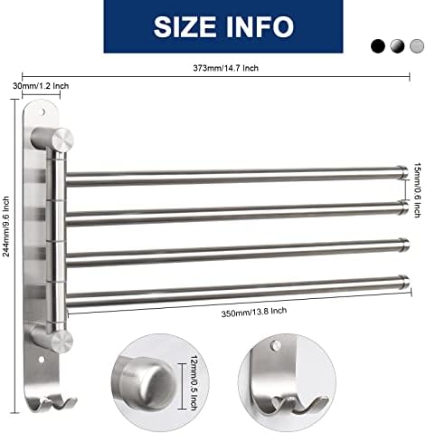 NearMoon Swivel Towel Rack Stainless Steel 4-Arm Towel Bar