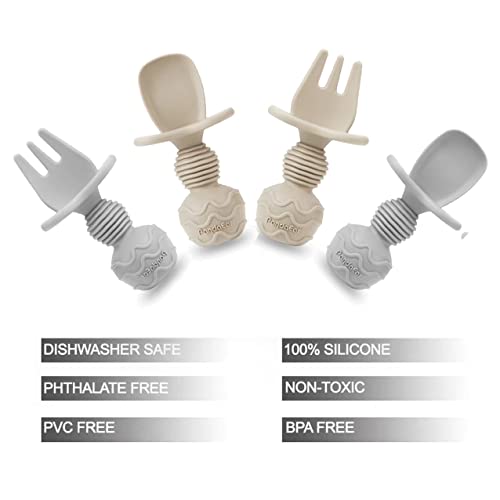 PandaEar 4-Pack Silicone Baby Spoon Fork Set for Weaning