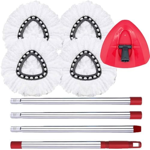 ANREKEYHSpin Mop Microfiber Mop Refills Set 4 Heads 30-58in Handle 1 Base