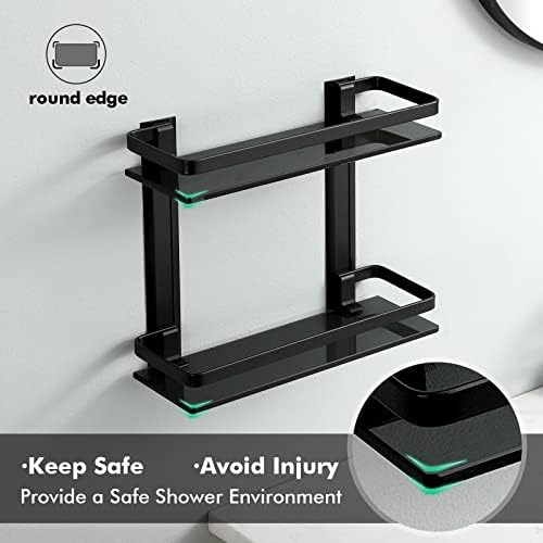 Bathkens 2-Tier Glass Shelf Black with Aluminum Frame