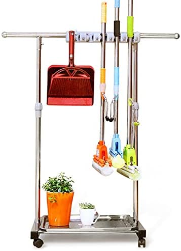 Sturdy Standing Broom and Mop Holder with Durable Steel Drip Tray