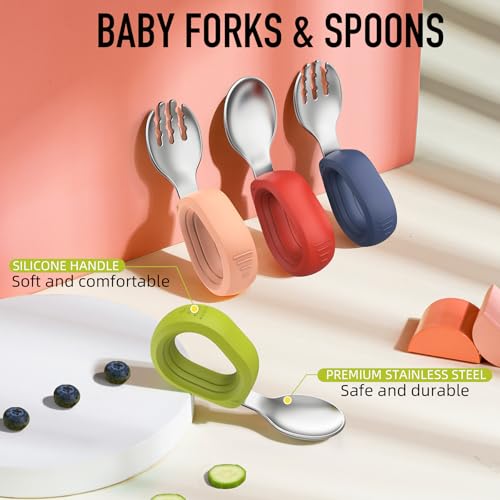 Sturdy Baby Utensils Set Safe for Dishwasher RedBlue Collision-Proof Design
