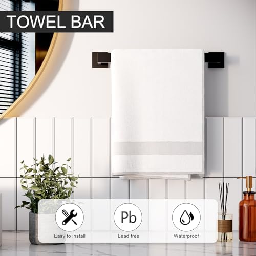 Hawkrown 5-PieceMatteBlackBathroomAccessoriesSetDurableStainlessSteelTowelBar