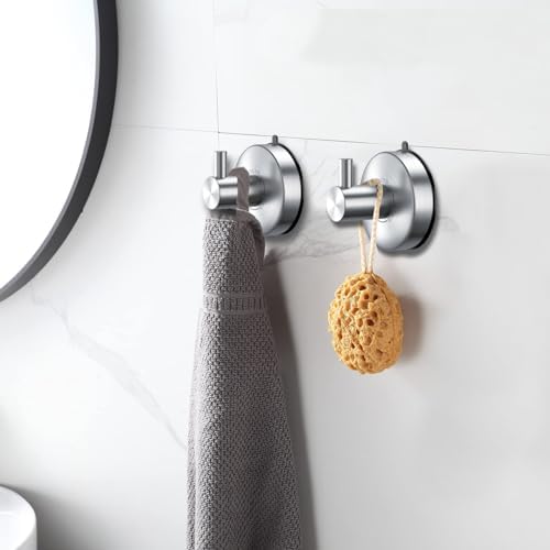 DGYB Suction Cup Shower Tuple 2PCS brushed Nickel Towel Loofah Hook
