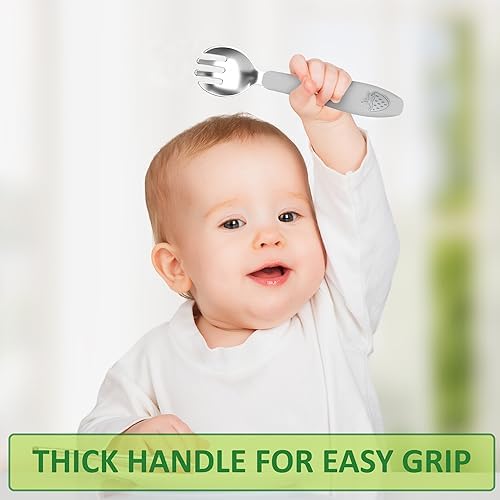 Chillout Life Toddler Utensils Set with Silicone Handles for Safe Self-Feeding