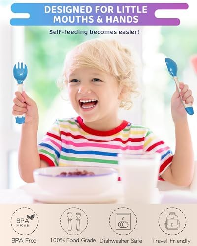 Deejoy Toddler Utensils Set Self-Feeding Flatware with Travel Case for Babies