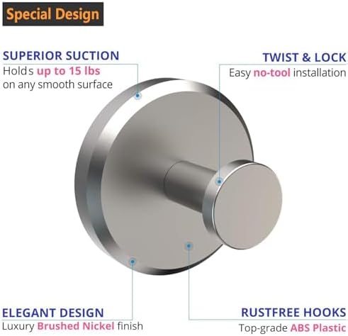 2-Piece Stainless Steel Suction Cup Hooks for Home Bathroom Use