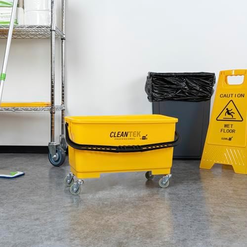 Restaurantware 25-Quart Mop Bucket with 4-Wheeler Casters and Sieve Yellow