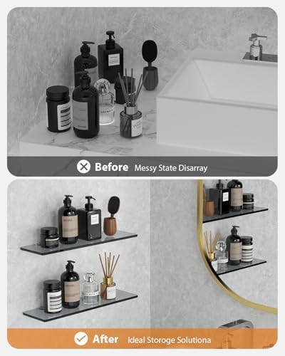 SHUAIAIW 2-Pack No-Drill Glass Wall Shelf for Bathroom and Kitchen