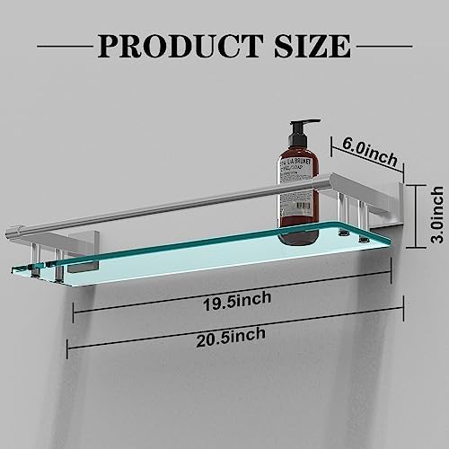 20 Inch Tempered Glass Bathroom Shelf with Nickel Frame 1