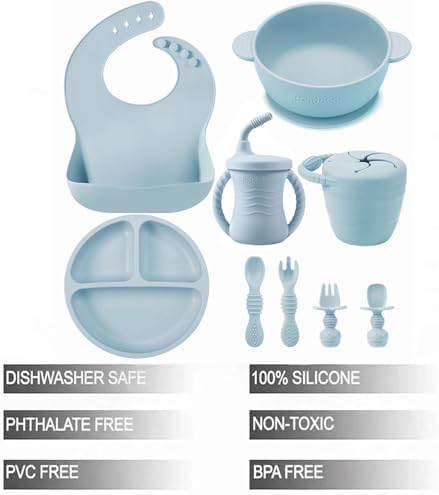 PandaEar Safe Silicone Baby Flatware Set - 9 Piece Self-Feeding Spoons and Cups