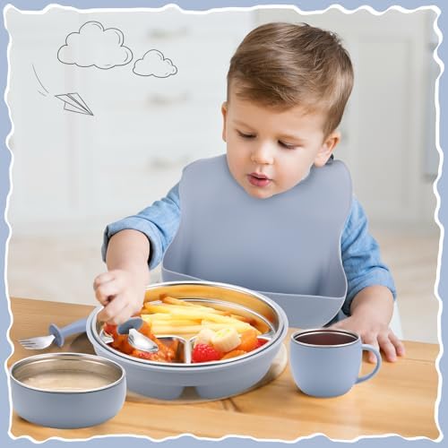 6pc Stainless Steel Plates Bowls Set for Kids