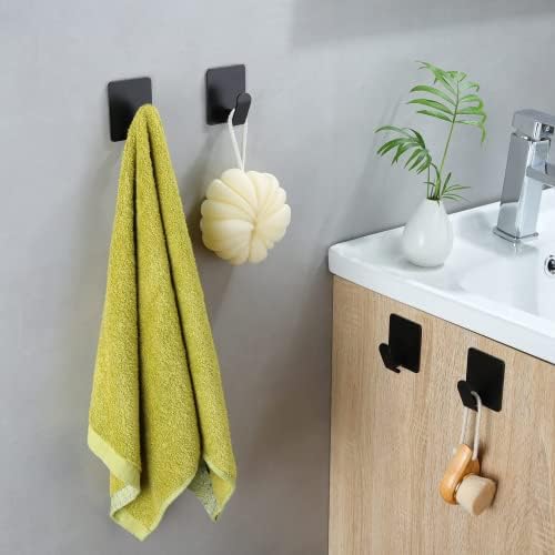 Taozun Self-Adhesive Wall Hooks Black Rust-Resistant for Kitchen Bathroom
