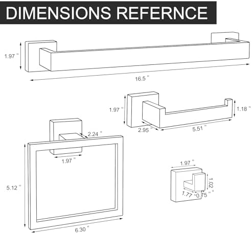 Hawkrown 5-PieceMatteBlackBathroomAccessoriesSetDurableStainlessSteelTowelBar