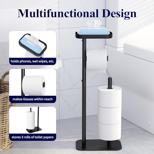 Kitsure Multifunctional Toilet Paper Holder Rust-Proof Black Durable