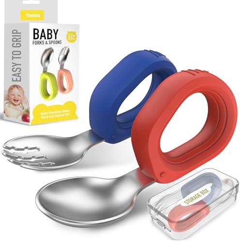 Sturdy Baby Utensils Set Safe for Dishwasher RedBlue Collision-Proof Design