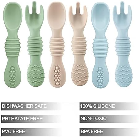PandaEar 6 Pack Silicone Baby Spoons Forks