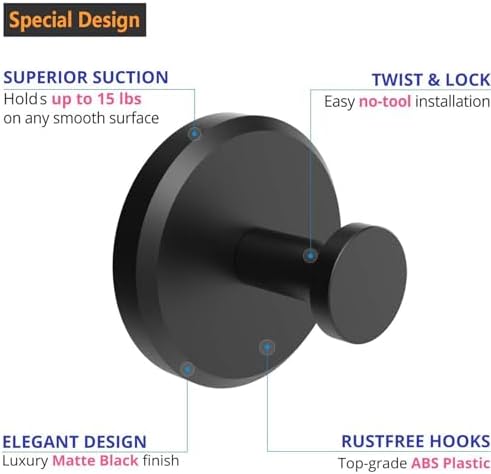 2-Piece Suction Cup Hooks Stainless Steel Matte Black