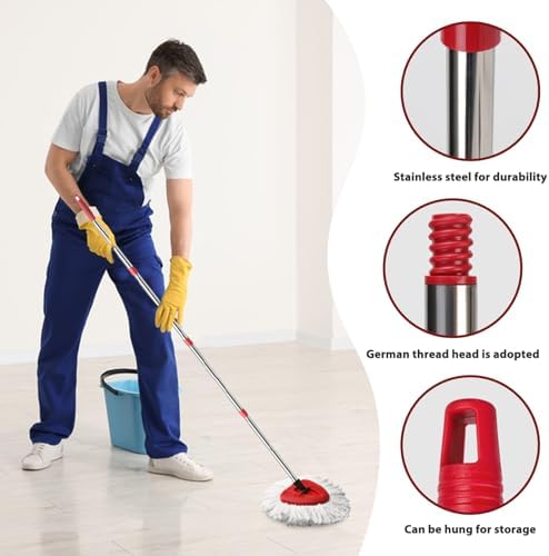 4-Section Adjustable Spin Mop Handle - Durable for Easy Cleaning