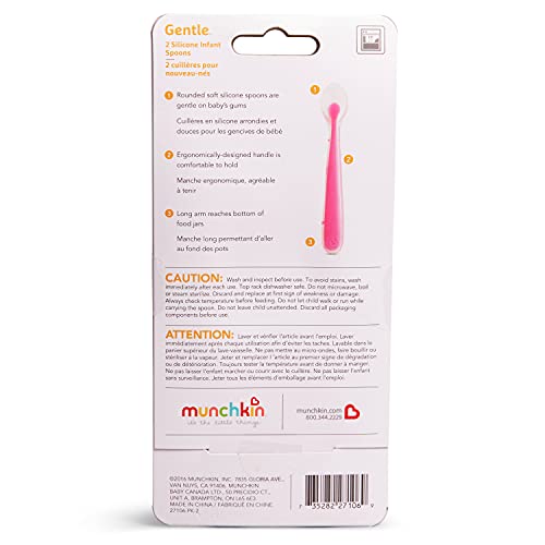 Munchkin Gentle Silicone Spoons 4 Pack Pink Green
