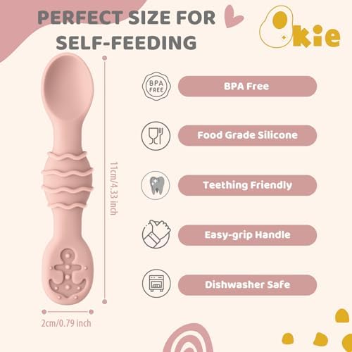 4-Piece Silicone Baby Spoons Lollipop Pink Safe for Infants Toddlers