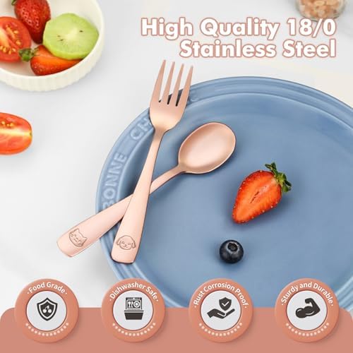 DRKIO Stainless Steel Toddler Forks and Spoons Set for Kids
