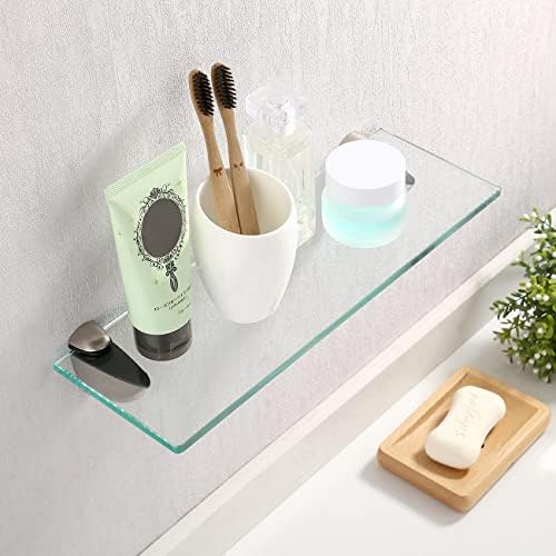 KES 137-Inch Floating Glass Organizer Shelf with Brushed Nickel Finish