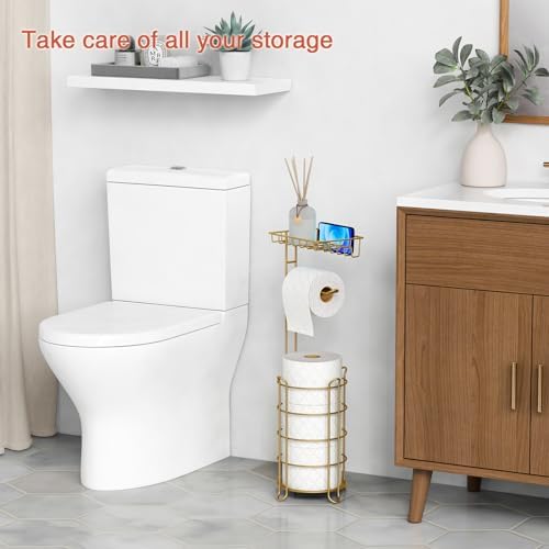 Gold-Free Standing Toilet Paper Holder Stand