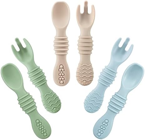 PandaEar 6 Pack Silicone Baby Spoons Forks