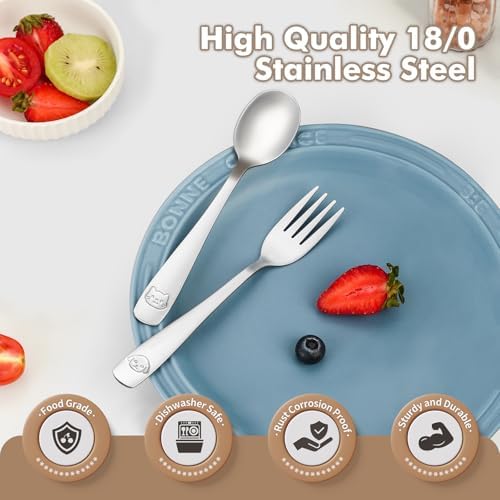 DRKIO Stainless Steel Toddler Utensils Set for Fun and Safety