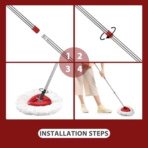 4-Section Adjustable Spin Mop Handle - Durable for Easy Cleaning