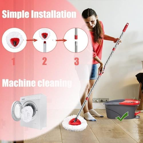 ANREKEYHSpin Mop Microfiber Mop Refills Set 4 Heads 30-58in Handle 1 Base