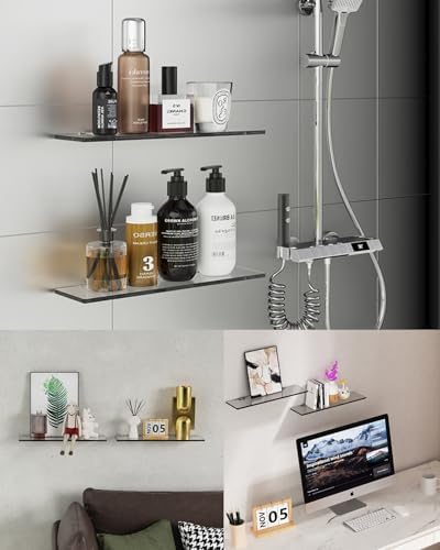 SHUAIAIW 2-Pack No-Drill Glass Wall Shelf for Bathroom and Kitchen