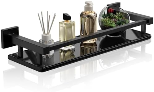 Alise Small Bathroom Wall shelf Matte Black with Stainless Steel Railing