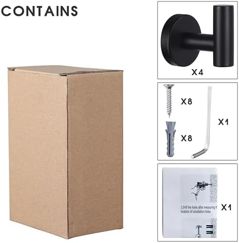 4-Piece Stainless Steel Towel Hook 25x22x22inch glossy black bathroom bedroom essential