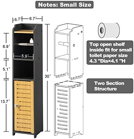 Small Bathroom Storage Cabinet - Black - Bamboo Toilet Paper Holder Stand