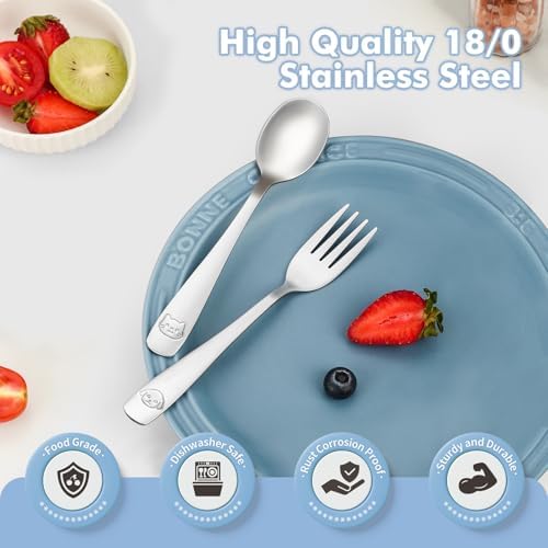 DRKIO - Safe Ergonomic Dishwasher-Ready Toddler Utensils with Animal-Themed Flatware