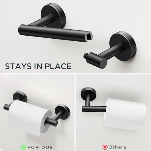 FORIOUS Matte Black Stainless Steel Double Post Pivoting Toilet Paper Holder