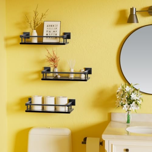Alise Small Bathroom Wall shelf Matte Black with Stainless Steel Railing