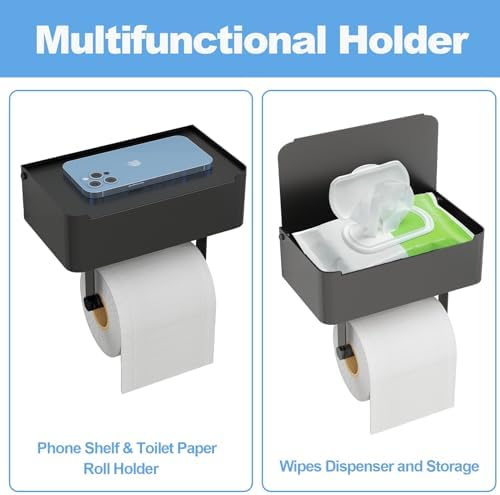 JUYSON Toilet Paper Holder with Shelf and Wipes Storage
