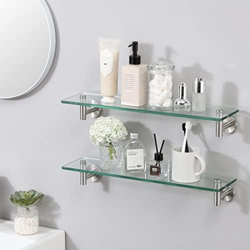 Durable 2-Piece Rustproof Bathroom Glass Shelves with 8MM Tempered Glass Storage