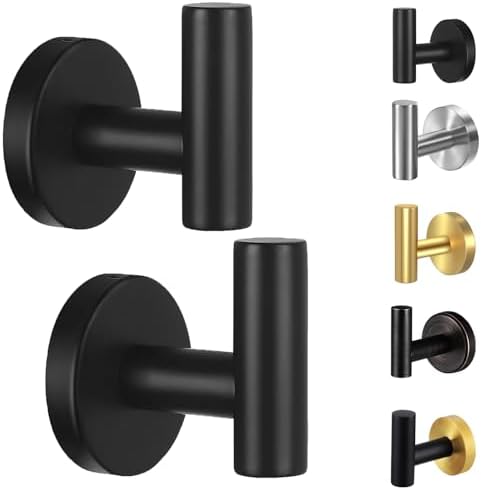 Kruodop 2-Piece Black Towel Hook Wall-Mounted Bathroom