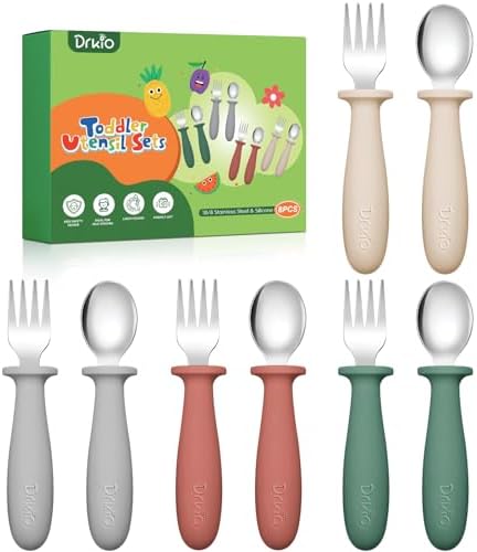 DRKIO 8 Piece Toddler Utensils Set Safe Ergonomic and Perfect for Kids