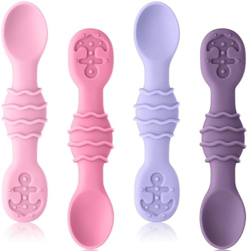 4-Piece Silicone Baby Spoons Lollipop Pink Safe for Infants Toddlers