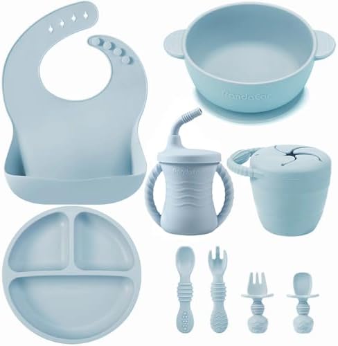 PandaEar Safe Silicone Baby Flatware Set - 9 Piece Self-Feeding Spoons and Cups