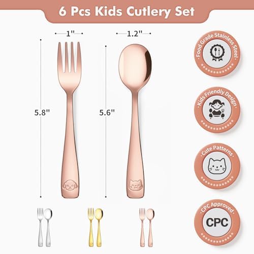 DRKIO Stainless Steel Toddler Forks and Spoons Set for Kids