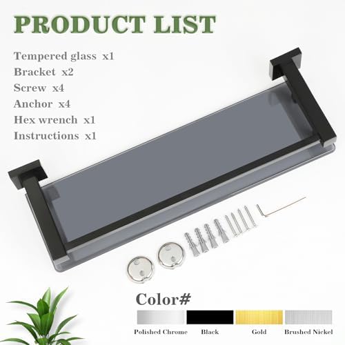Alise Small Bathroom Wall shelf Matte Black with Stainless Steel Railing